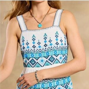 Sundance Women’s Garden Sunset White and Blue Embroidered Dress